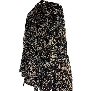 worthington blouse plus 2xl‎ Blue/Creme Neck Tie V neck Flared Sleeve